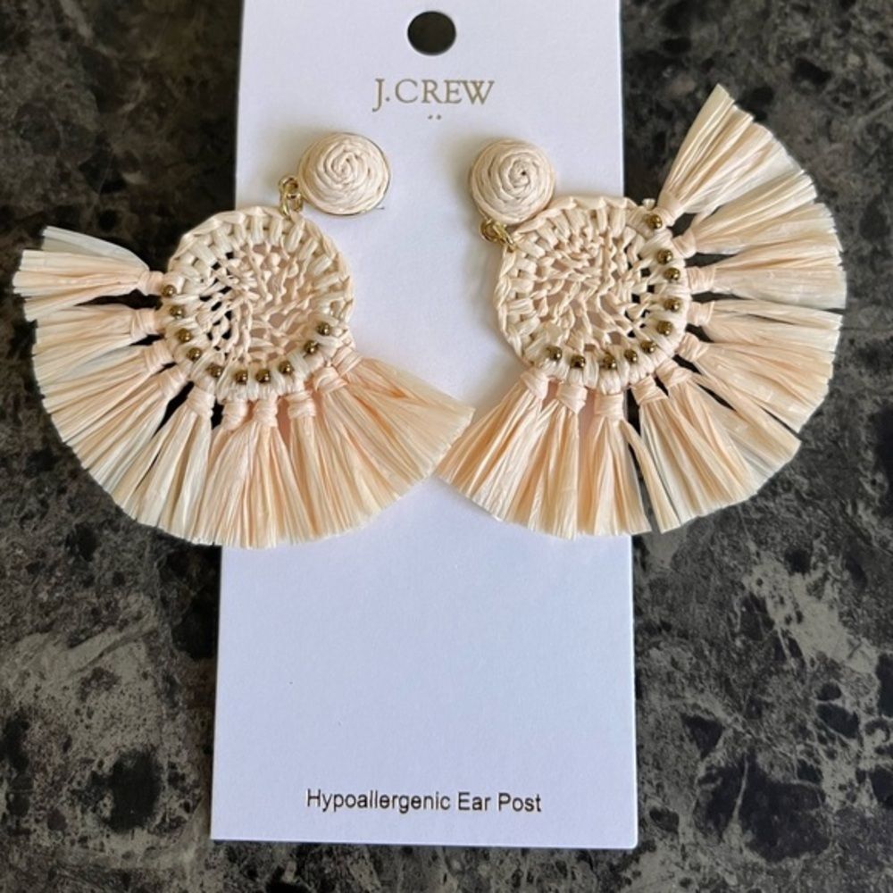 J Crew Women's Fan Statement Hypoallergenic Earrings Beige